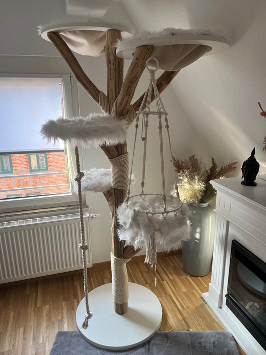 Kratzbaum Naturholz L weiß