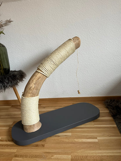Kratzsäule Anthrazit mit gebogenem Buchenstamm